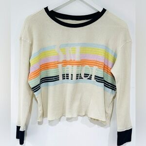 Anthropologie Rainbow Striped Cropped Thermal Knit Top - Small S